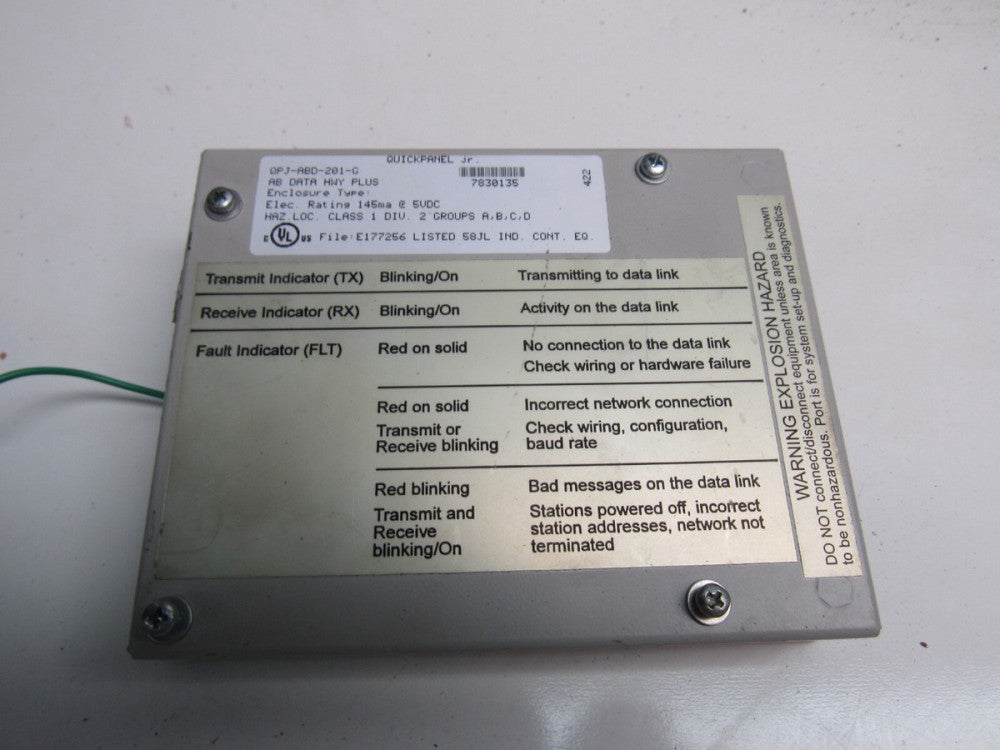 TOTAL CONTROLS QUICKPANEL JR, QPJ-ABD-201-G AB ,DATA HWY PLUS ,XLNT USED TAKEOUT