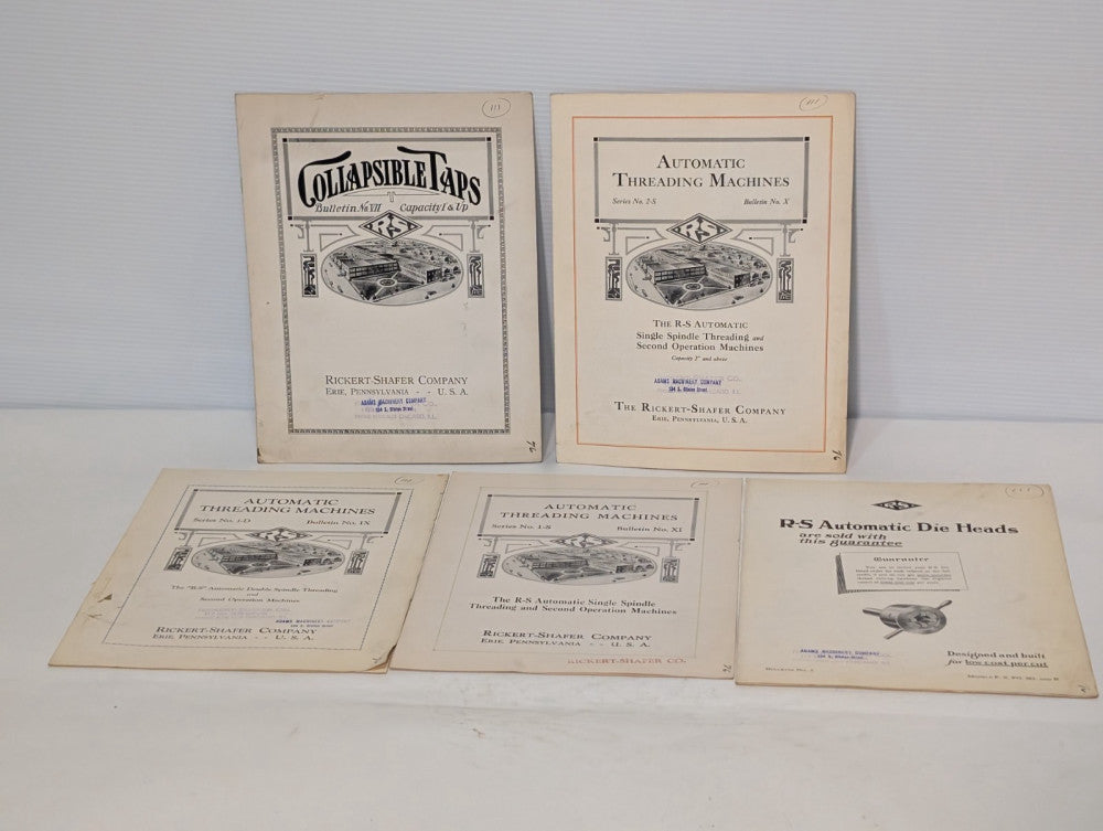 Lot of 5 Rickert-Shafer Bulletins for Automatic Threading Machine, Taps and Dies