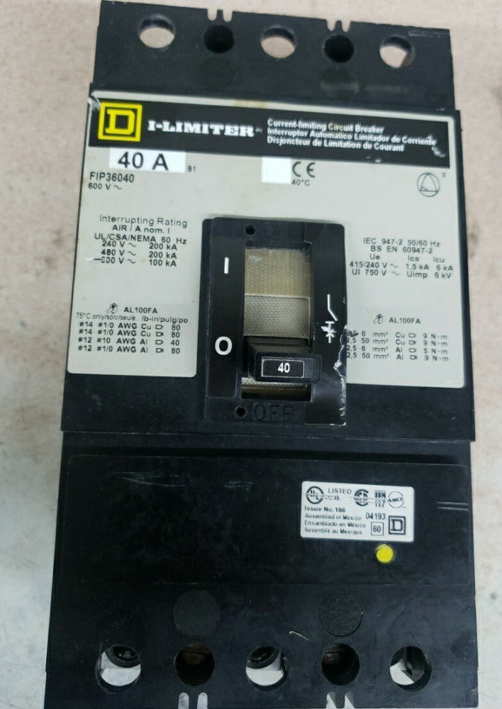 SQUARE D FI3P6040 I-LIMITER CIRCUIT BREAKER 60 AMP 3 POLE 600V