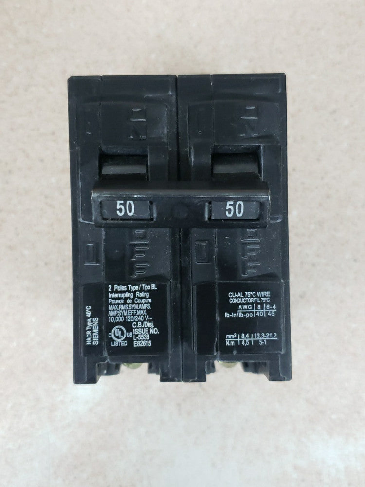 1 BREAKER NEW B250 SIEMENS BREAKER 2 POLE 50 AMP 240V BL250