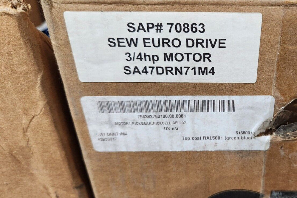 SEW-Eurodrive SA47/TDRN71M4 Helical Worm Gearmotor 3/4 HP NEW