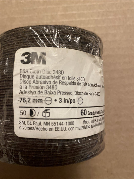 3M PSA Cloth Disc 348D, 60 Grit Grade 3 in 50 Pieces B1