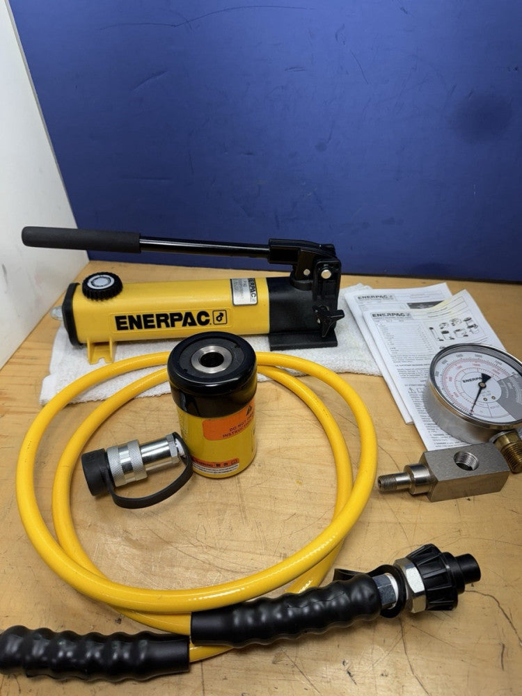 Enerpac SCH121H 12-Ton Hollow RCH121 Hydraulic Cylinder P142 Pump Set Gauge