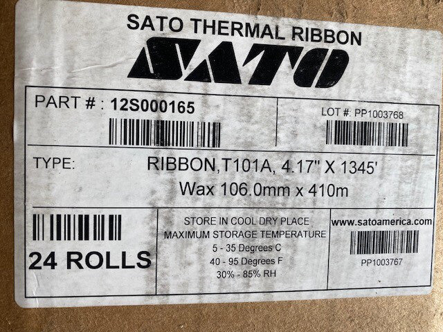 (24 Rolls) SATO 12S000165 T101A 4.17 in. Wax Ribbon