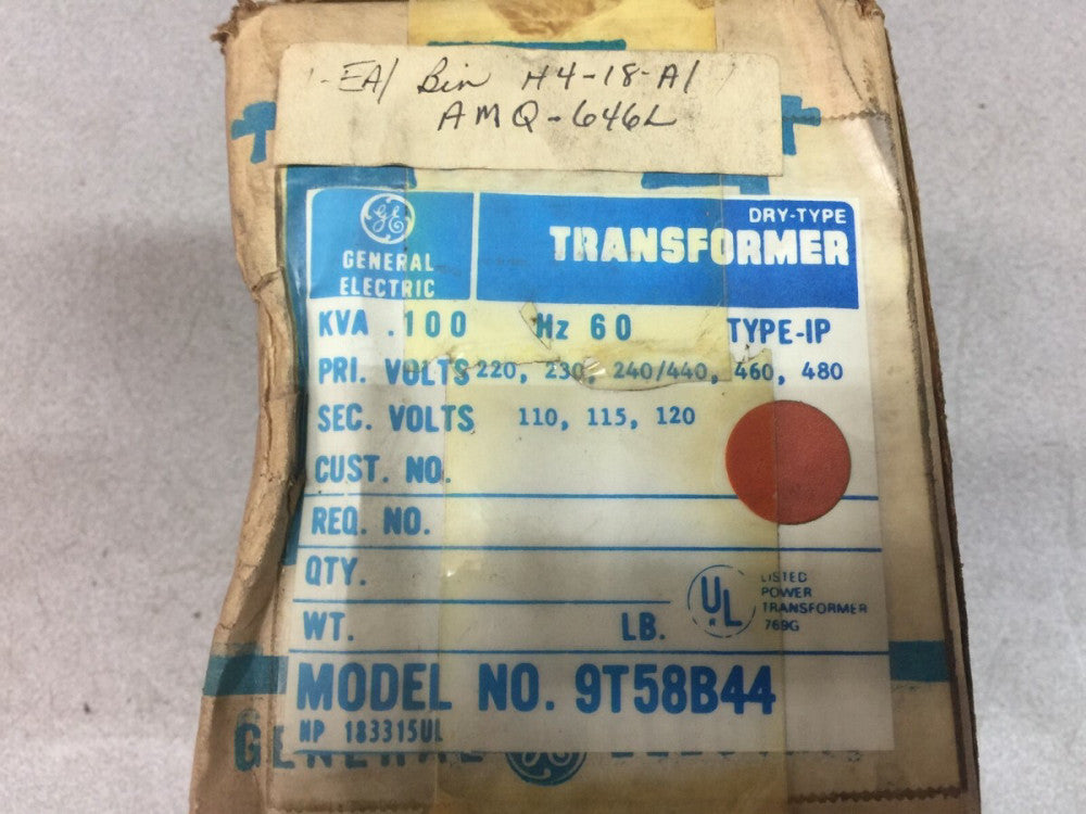 NEW IN BOX GE TYPE IP .100 KVA 240/480 VAC PRI 120 VAC SEC DRY TYPE TRANSFORMER 