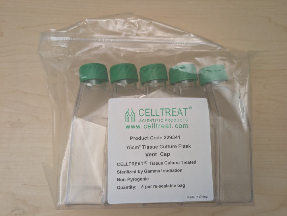 CELLTREAT 75cm Tissue Culture Flasks Vent Cap Sterile 5-Pack (229341) New Sealed