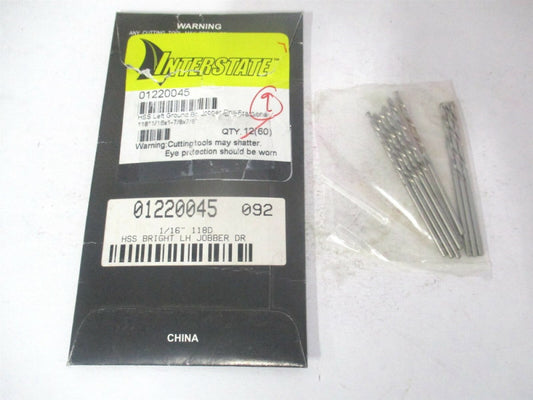(01220045) 1/16" x 7/8" x 1-7/8" OAL 118° High Speed Steel Jobber Drill - Qty 9