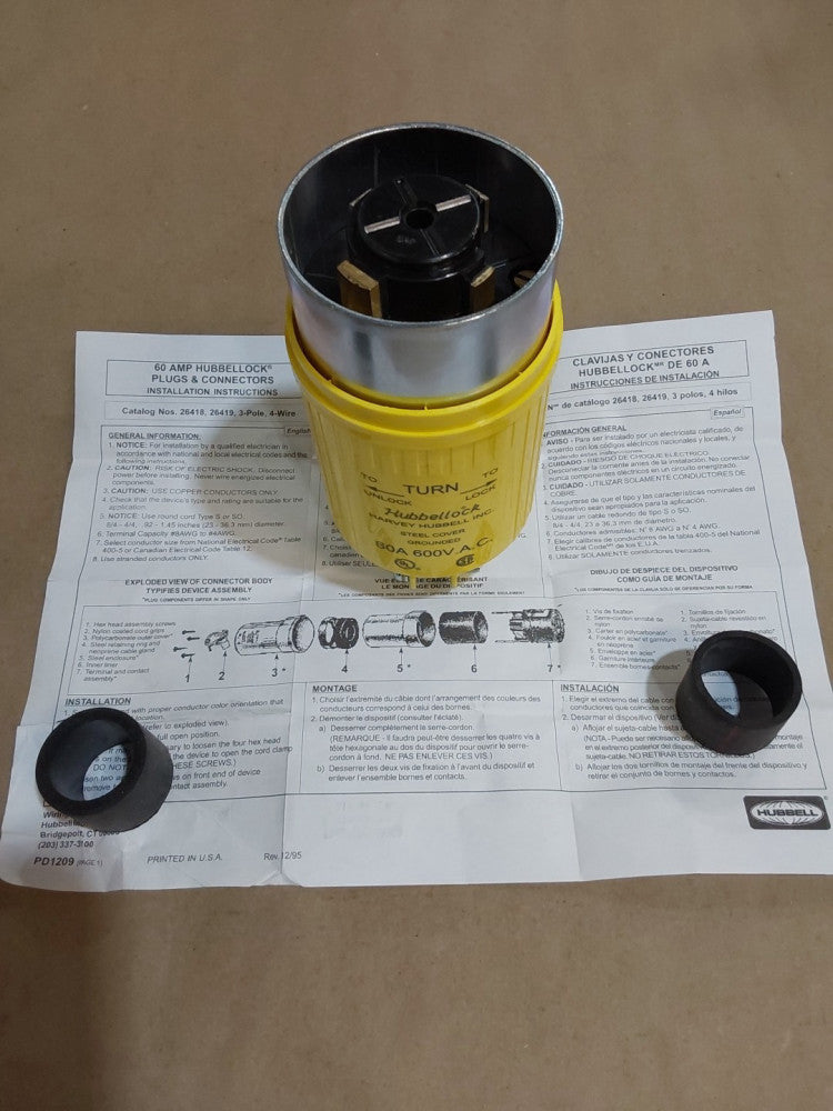 NEW IN BOX HUBBELL HBL26419 "Hubbellock" Plug  60-Amp 60A 600V
