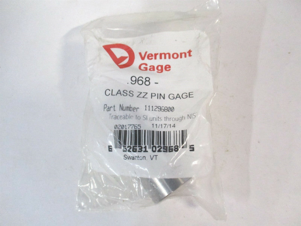 Vermont Gage (111296800) 0.968" Diam Class ZZ Minus Plug & Pin Gage 