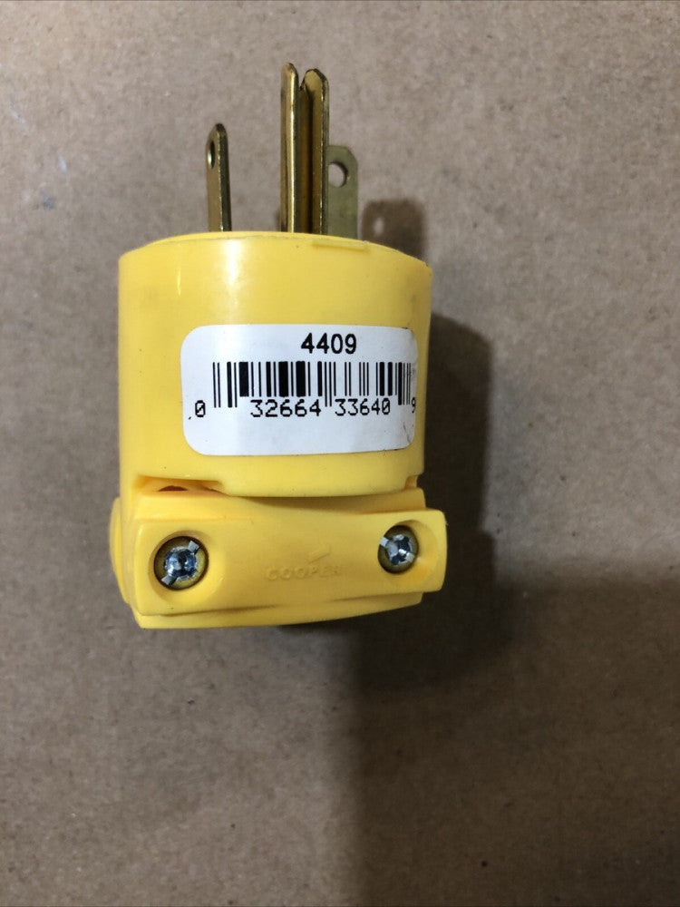Cooper - 20 Amp; 125-Volt; Male 3-Wire Plug, Yellow, #4409