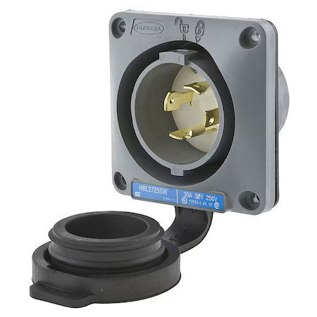 Hubbell Wiring Device-Kellems Hbl2725sw Watertight Flanged Locking Inlet, 30 A,