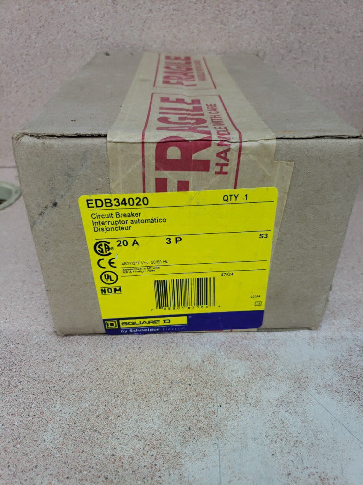 Square D EDB34020 20A 3 Poles Bolt On Circuit Breaker NEW