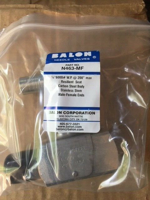 1/2" Balon N463-MF Carbon Steel Needle Valve  NPT Male-Female Threaded  6000 PSI