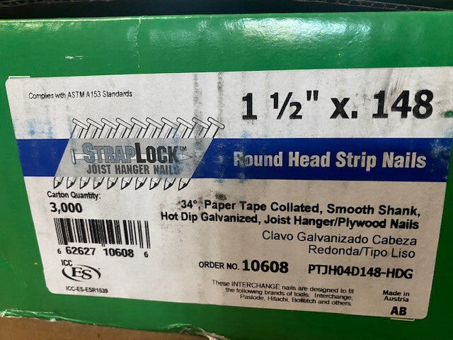 Case of 3,000 10608 1-1/2"X.148 High Carb Hdg Nail3M, Southern Carlson,34 degree