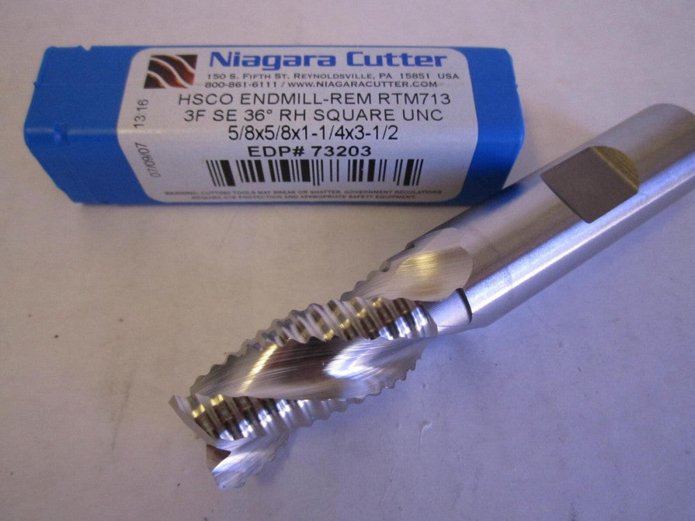 Niagara (73203) 5/8" x 5/8" x 1-1/4" x 3-1/2" OAL HSCO 3-Flute Square Endmill 