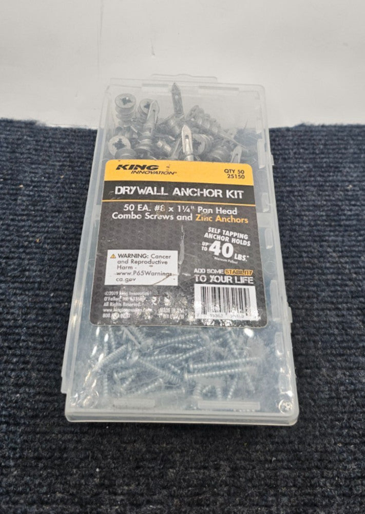 (QTY 50) King Innovation 25150: Drywall Anchor w Zinc Anchors #8 x 1-1/4"