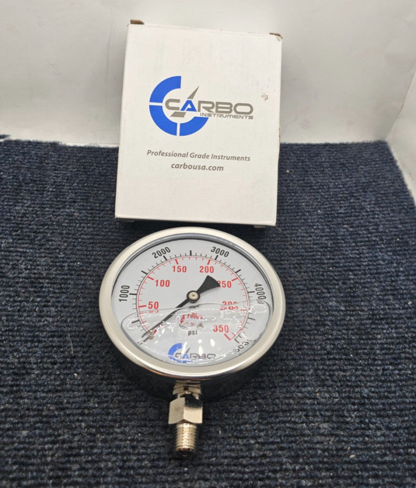 CARBO L40-SSL-5.0K: 4" Pressure Gauge Stainless Steel Connection Liquid Filled