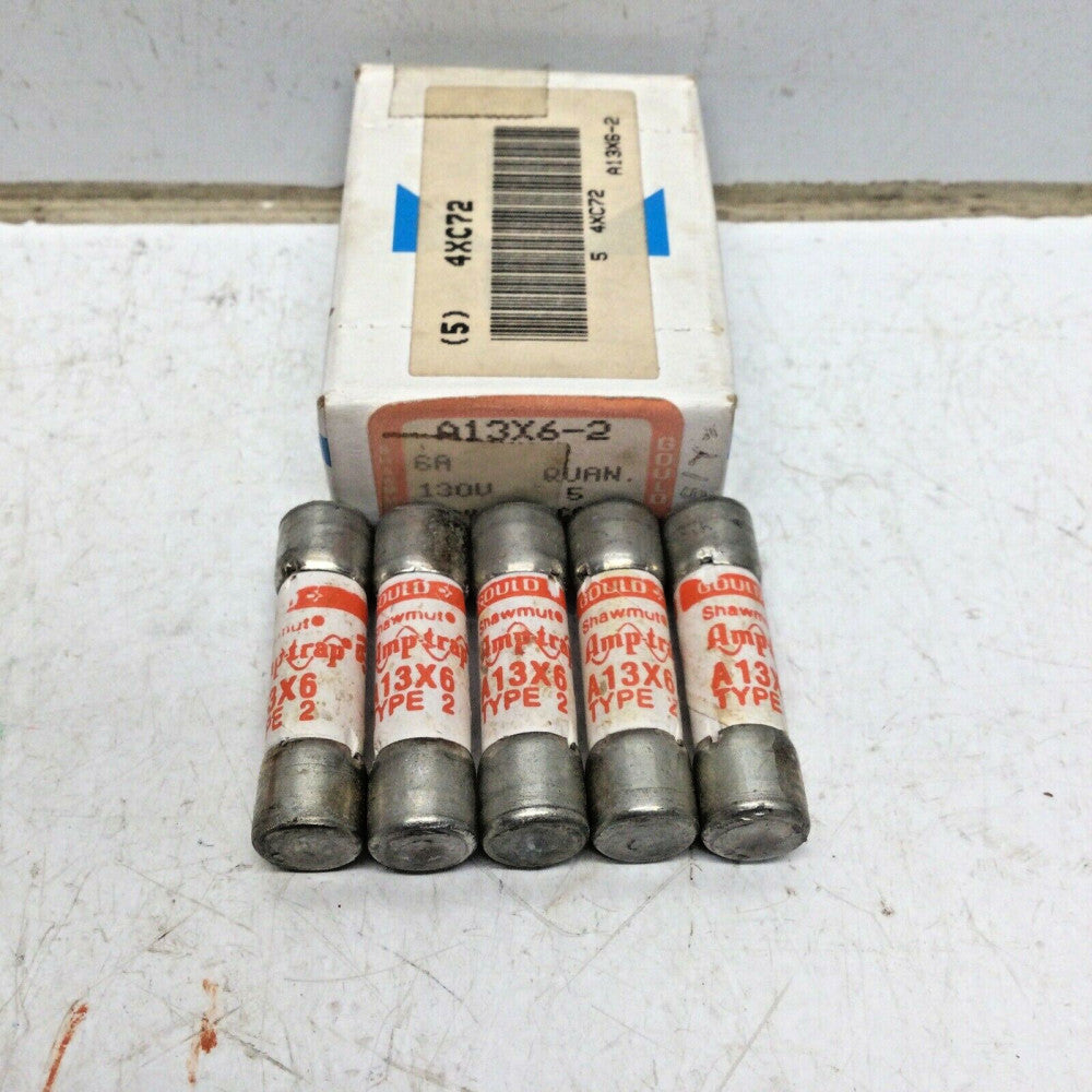 GOULD SHAWMUT A13X6-2 AMP-TRAP TYPE 2 FUSE 6 AMP 130VAC (LOT of 5)