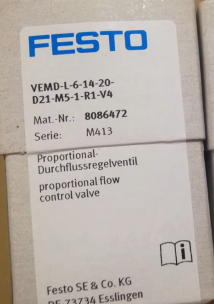 One Brand New FESTO VEMD-L-6-14-20-D21-M5-1-R1-V4/8086472 Solenoid Valve