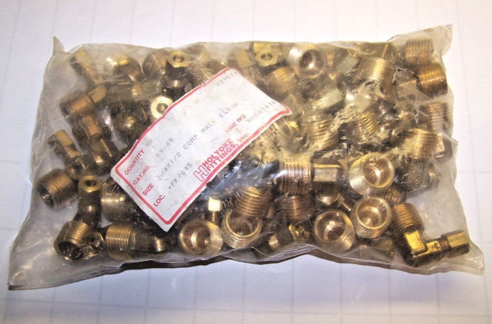 50) New Holyoke 1/4" X 1/2" Brass Male Elbow Adapter Compression Fitting  69-48