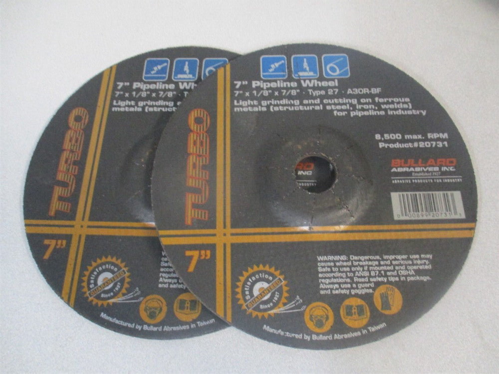 Bullard (20731) 7 x 1/8 x 7/8 T27 Aluminum Oxide Pipeline Cutting Wheel - Qty 2
