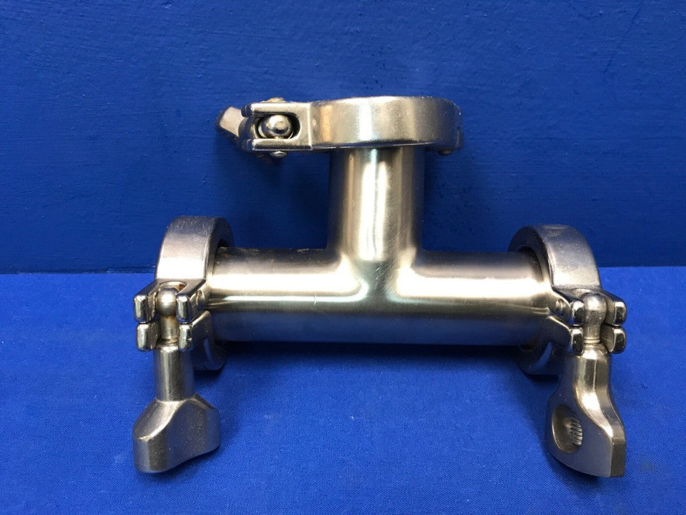 VNE 1-1/2" SANITARY STAINLESS TEE FITTING WITH (3) TRI-CLAMPS