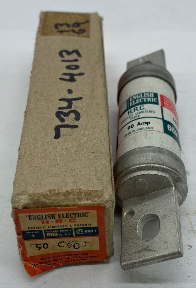 English Electric HRC C90J Energy Limiting Fuse, 600VAC 90Amp 