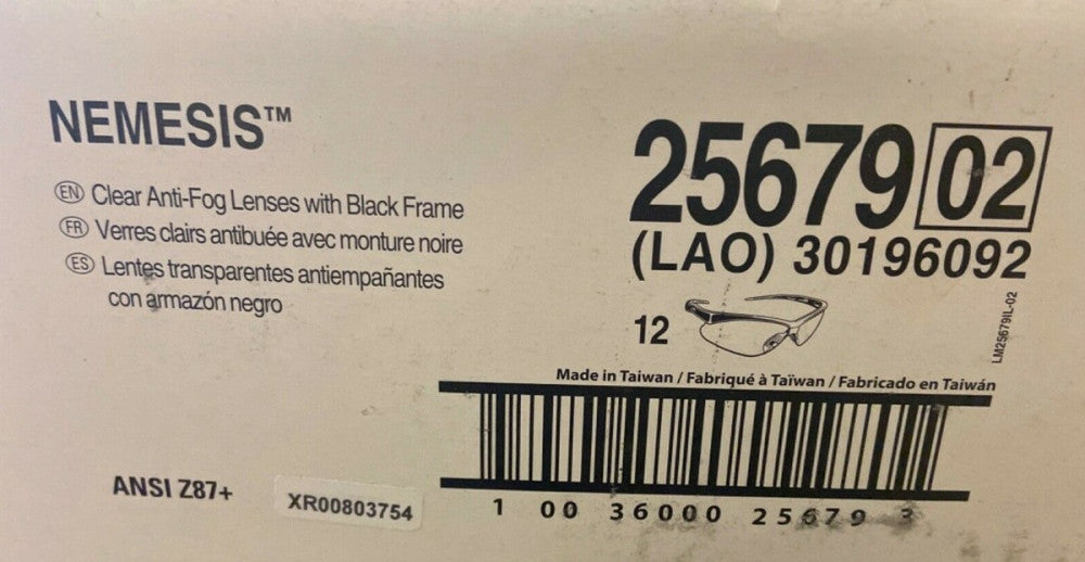 NEW 12 KLEENGUARD Nemesis Safety Glasses (25679), Clear Anti-Fog Lens Black 