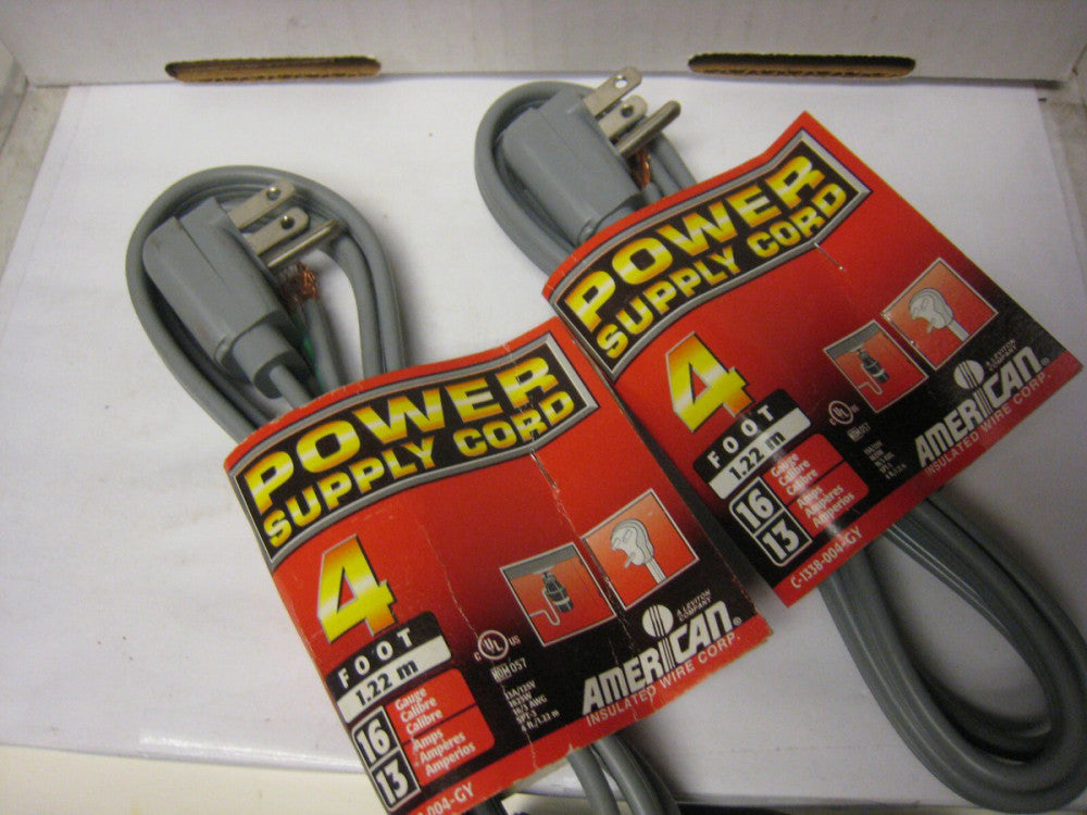 Lot Of 2 American Insulted Wire Corp. 4 Ft Power Supply Cord C-1338-004-GY