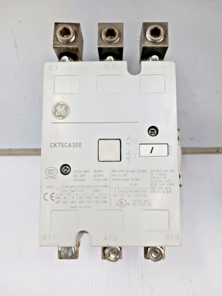 GE 156 Amp Definite Purpose Contactor 3 Pole 600 VAC 125 HP CK75CA300