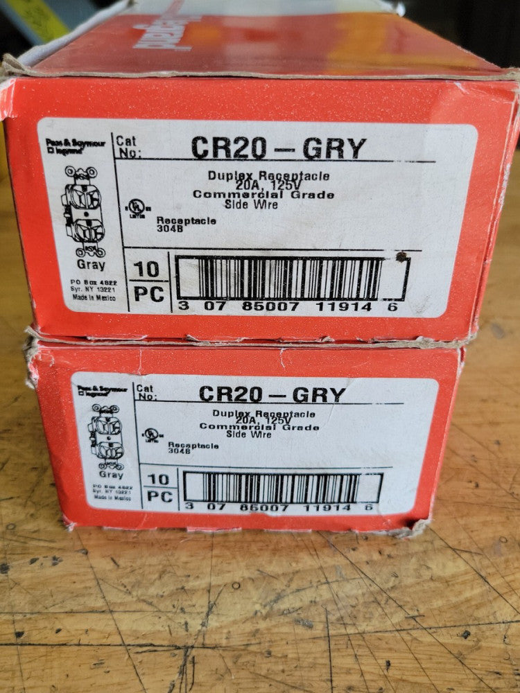 1 BOX OF 10  Legrand CR20-GRY Double Receptacle Gray 20A 125V, NOS