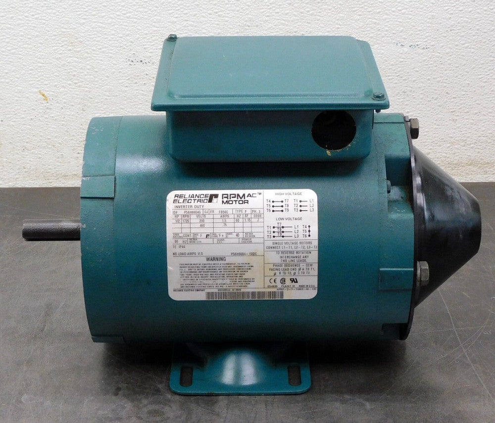 Reliance Electric P56H6604G AC Motor 3PH 230/460V 1.5/.75A 1.15SF 1/2HP 1725RPM