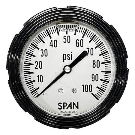 Span Lfc210-100-Psi-G-Cert Industrial Pressure Gauge, 1/4 In Npt, Center Back