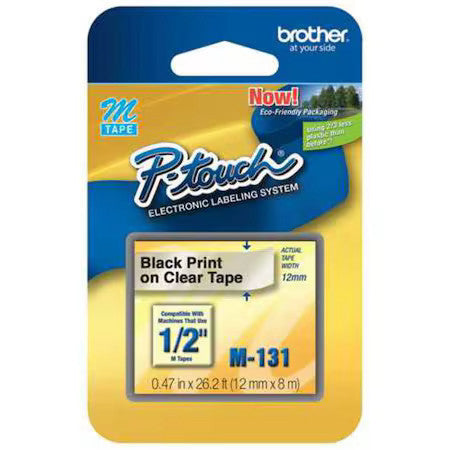Brother M131 P-Touch P-Touch System 1/2" Black On Clear M Tape - X 1/2" Width -