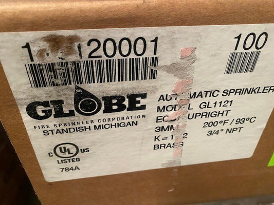 (CASE OF 100) Globe Sprinkler Head 112120001 / GL1121, UPRIGHT, BRASS