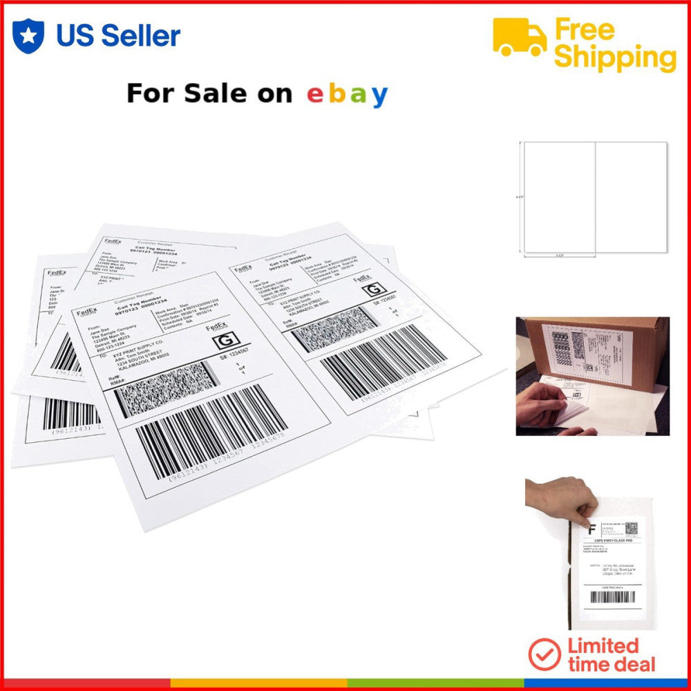 8.5x5.5 Inch Shipping Labels 50 Sheets Laser Inkjet Printable Adhesive
