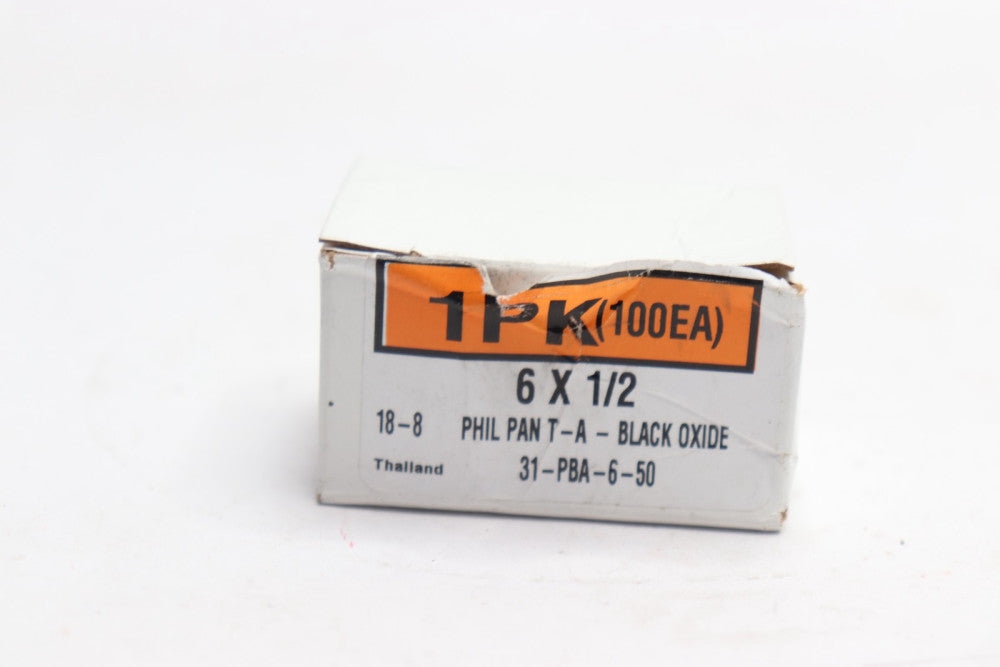 (100-Pk) Phillips Pan Head Screw T-A Black Oxide 18-8 6" X 1/2" 31-PBA-6-50