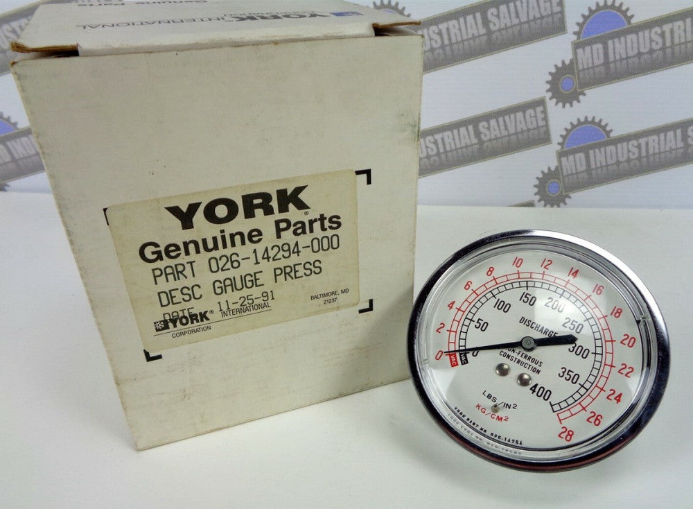 YORK - (NEW) - PRESSURE GAUGE - PN: 026-14294, 026-14294-000 / 0-400 NEW in BOX