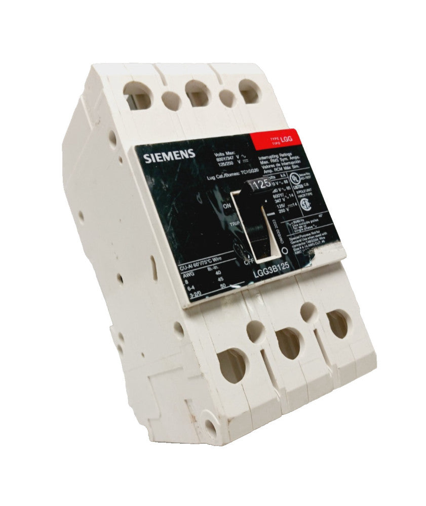 SIEMENS 125 AMP CIRCUIT BREAKER 480 VAC 3 POLE  LGG3B125