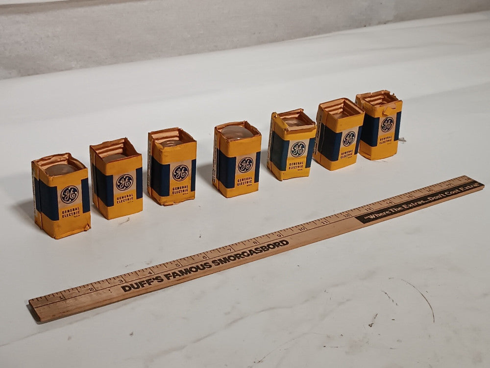 Lot of 7 GE 1133 Mini Lamps Lightbulbs, Copper Base, In Original Box, As Shown