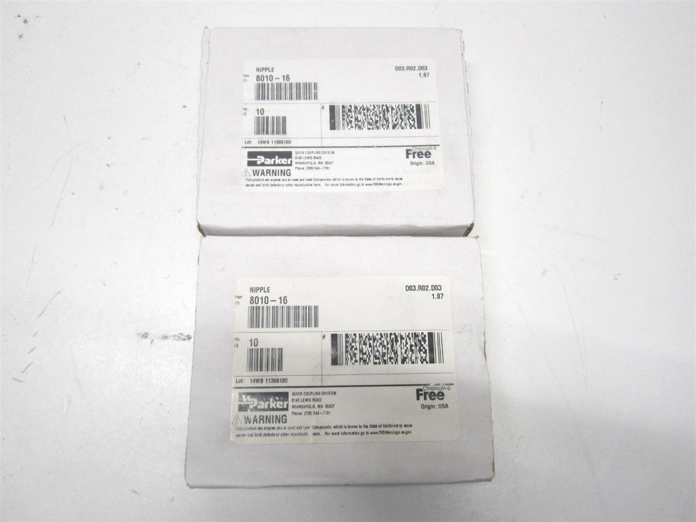 Parker (8010-16) 1/2", 7/8-14 Hydraulic Hose O-Ring Boss Nipple - Lot of 13