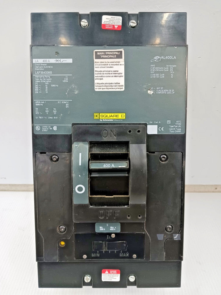 Square D 400 Amp Circuit Breaker 3 Pole 600 VAC / 250 VDC LAP36400MB *Green*