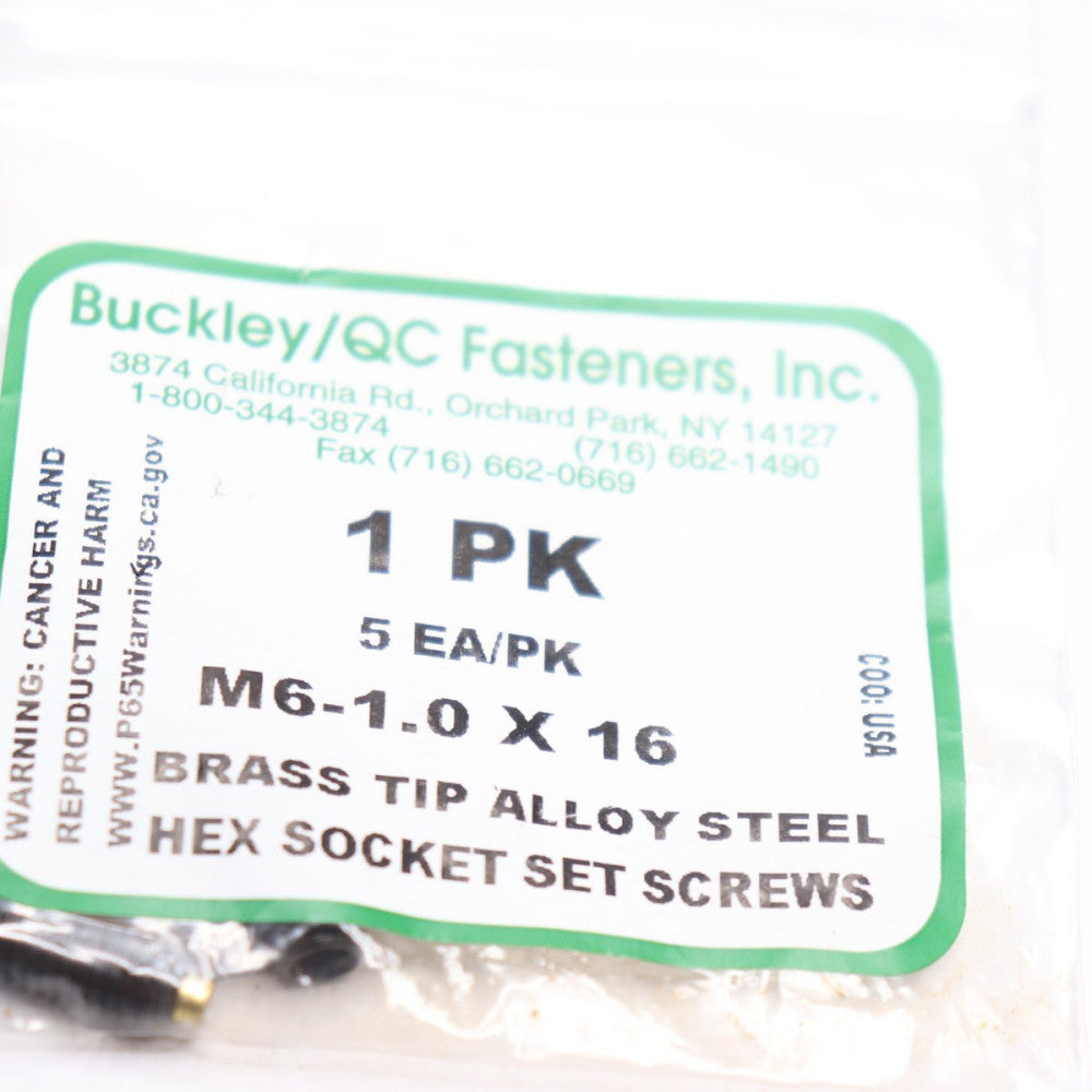 (5-Pk) Buckley Set Screw Black Oxide Steel Brass M6-1.0 x 16mm