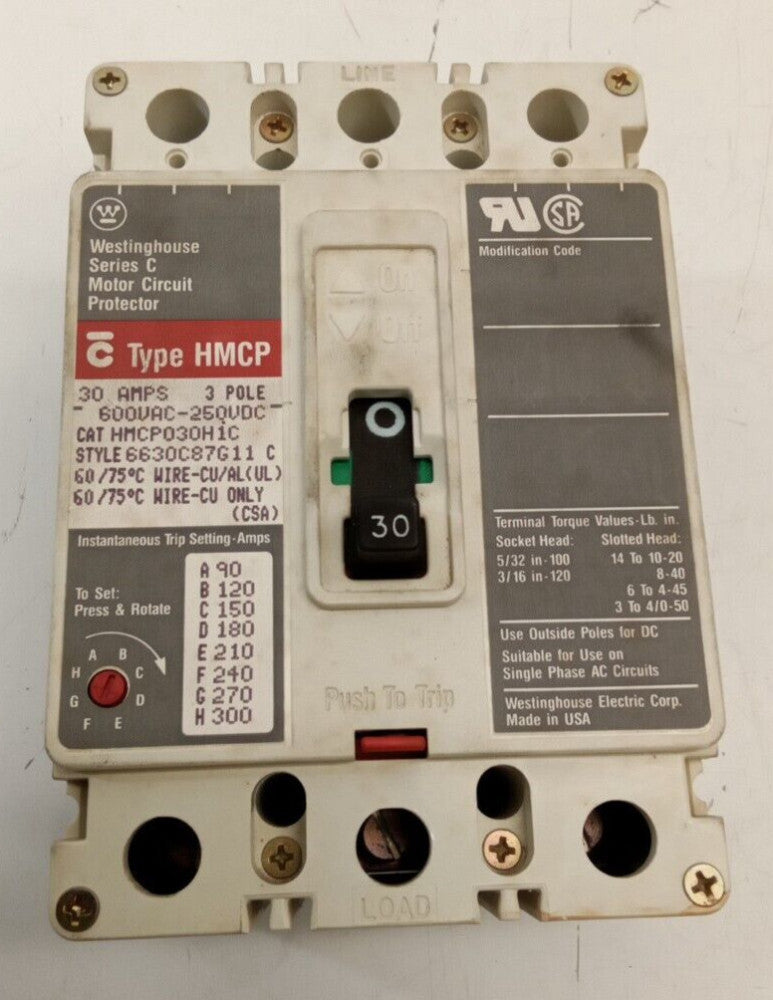 Westinghouse HMCP030H1C 30 Amp Motor Circuit Breaker 