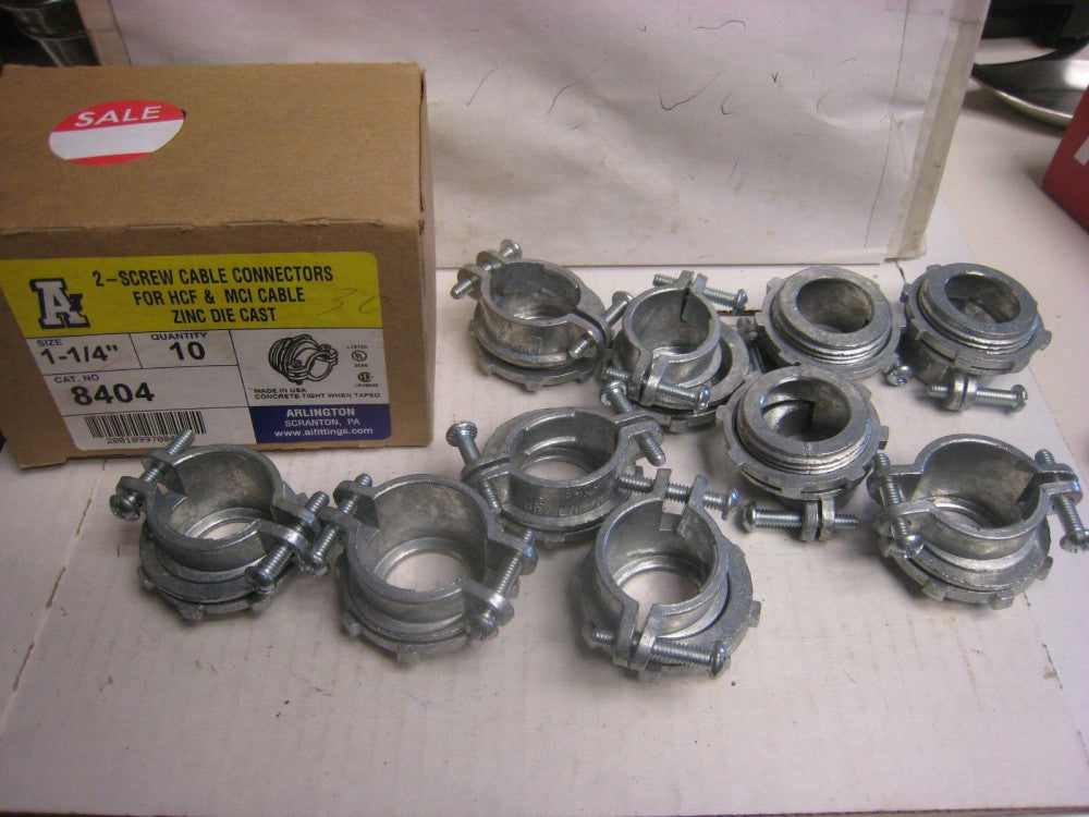 10 ARLINGTON INDUSTRIES 1-1/4” 2-Screw Cable Connectors 8404 ONE BOX OF 10 NEW