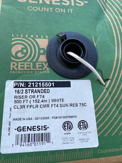 21215501 GENESIS 16/2 Stranded Cable, 500 FT (NEW)