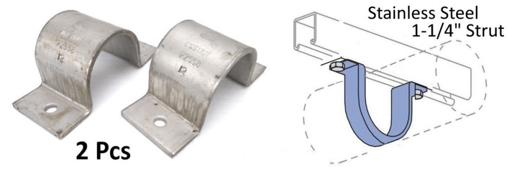 (2-SS STRAPS) UNISTRUT - P2558-12 SS - Stainless 1-1/4" PIPE STRAP STRUT - (NEW)