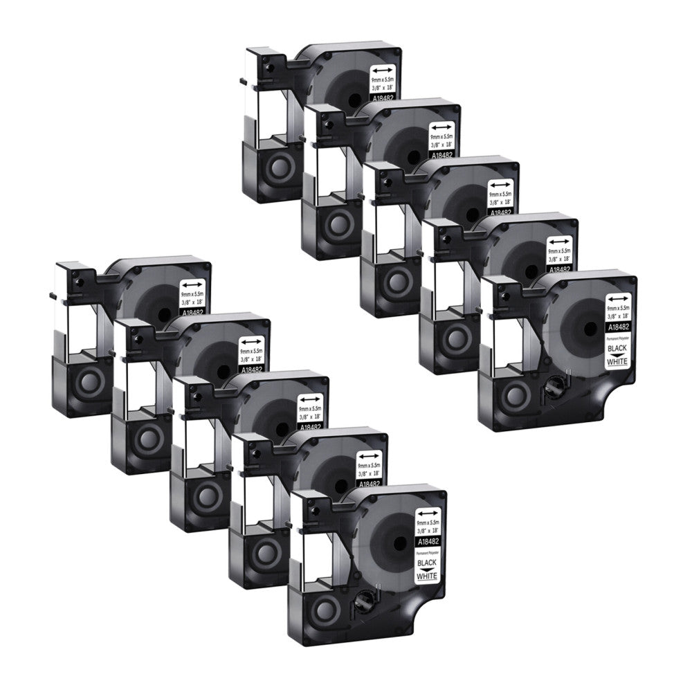 10PK Black on White IND Polyester Label Tape 3/8" 18482 for Dymo Rhino 3000 4200