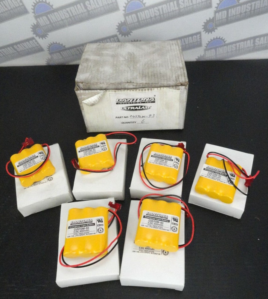 LOT OF 6 - DANTONA - Custom-93 Emergency Light Battery 3.6V, 800mAh (NEW in BOX)