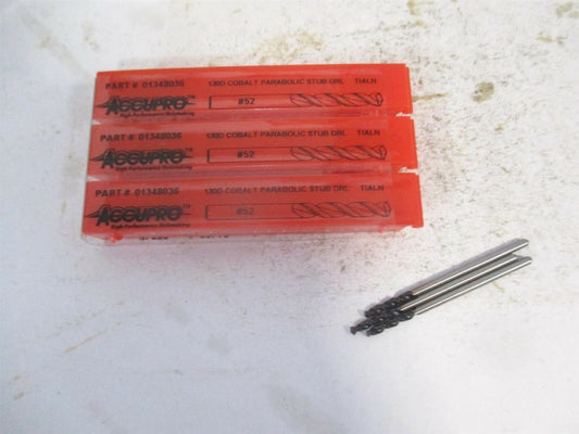 (1630161A-AC) #52 130° Parabolic Flute Cobalt Screw Machine Drill Bit - Qty 3